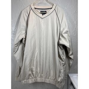 Footjoy Windbreaker Jacket Mens Beige Golf V Neck Classic Pullover Size XL